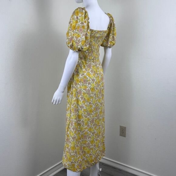 Faithfull The Brand Juniper Women Size 6 Yellow Floral Garden Midi NEW Dress - Picture 14 of 16